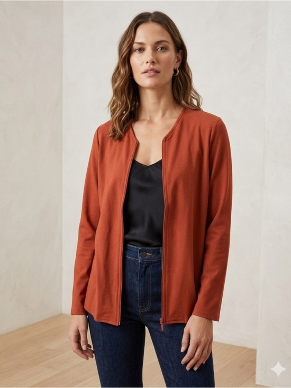 Eileen Fisher Petite Size PP Rust Red Viscose Knit Cardigan Blazer Jacket Top PS